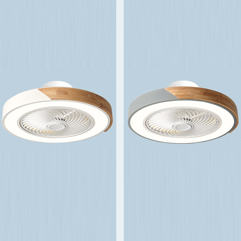 Contemporary Scandinavian Round Iron & Solid Wood LED Ceiling Fan Light - Silent Semi-Flush Mount for Bedroom