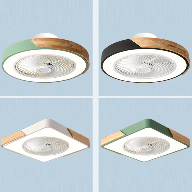 Contemporary Scandinavian Round Iron & Solid Wood LED Ceiling Fan Light - Silent Semi-Flush Mount for Bedroom