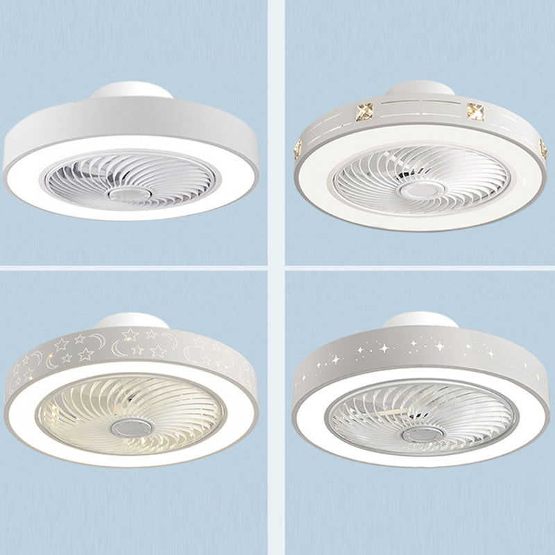Contemporary Scandinavian Round Iron & Solid Wood LED Ceiling Fan Light - Silent Semi-Flush Mount for Bedroom