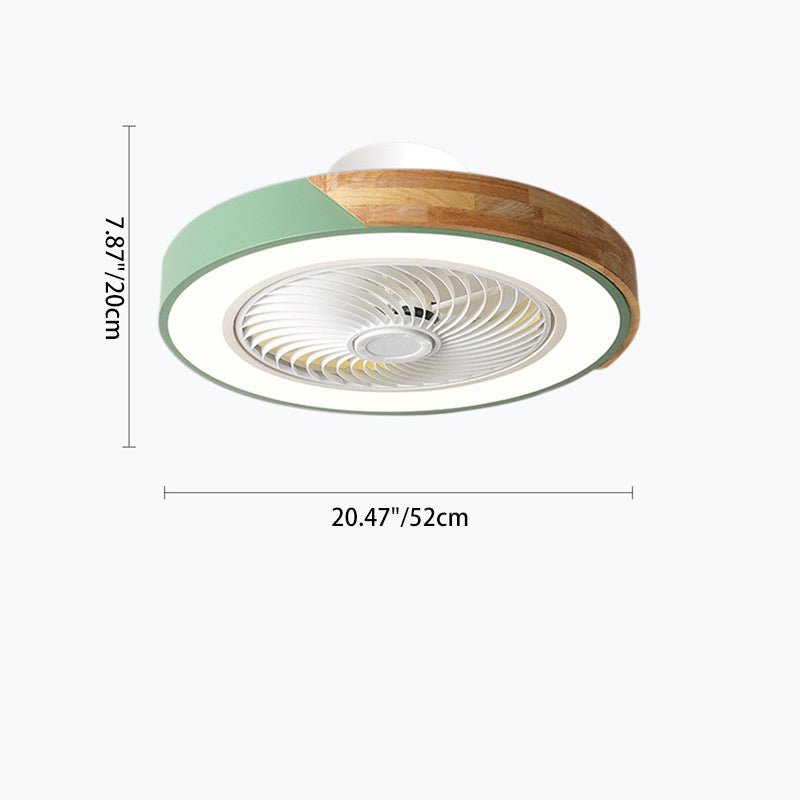 Contemporary Scandinavian Round Iron & Solid Wood LED Ceiling Fan Light - Silent Semi-Flush Mount for Bedroom