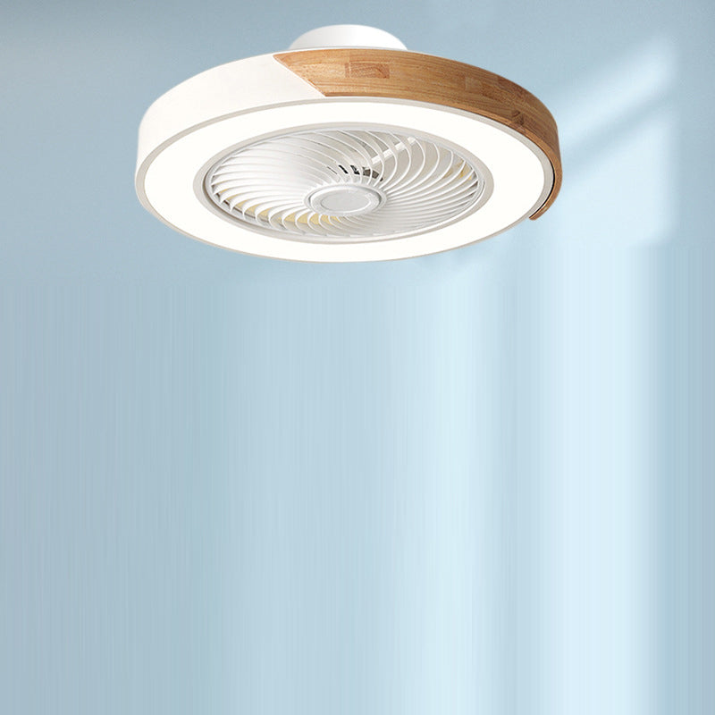 Contemporary Scandinavian Round Iron & Solid Wood LED Ceiling Fan Light - Silent Semi-Flush Mount for Bedroom