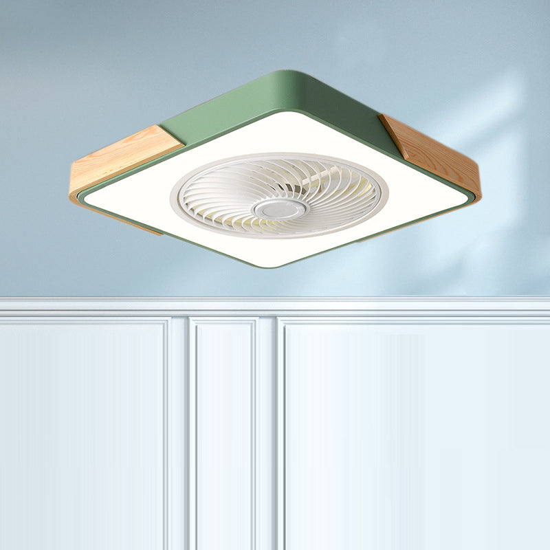 Contemporary Scandinavian Round Iron & Solid Wood LED Ceiling Fan Light - Silent Semi-Flush Mount for Bedroom