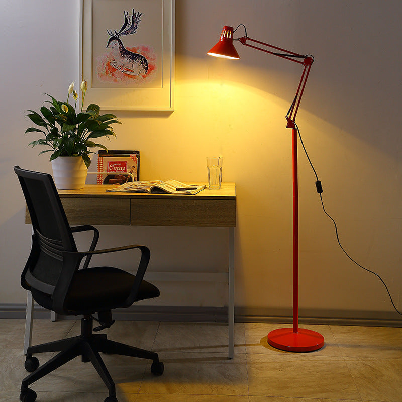 Elegant Contemporary Scandinavian Floor Lamp with Retractable Swivel Round Iron, 1-Light Standing Lamp for Bedroom