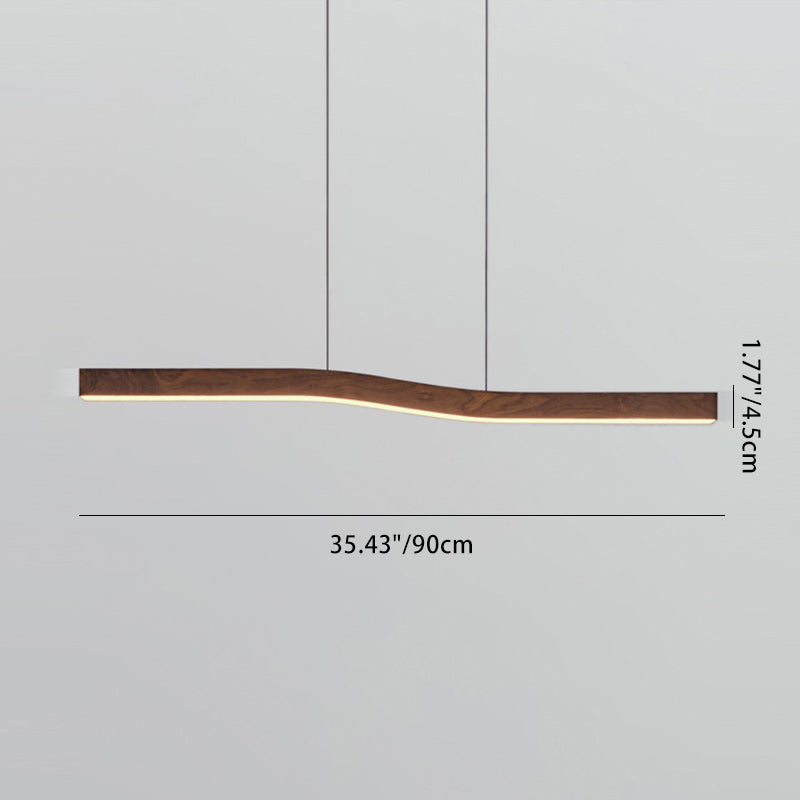 Sleek Modern Minimalist Rectangular Linear Wood-Grain Iron LED Chandelier for Dining Room
