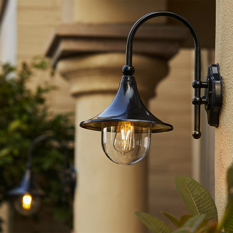 Contemporary Industrial Waterproof Horn-Shape Round Cone Wall Sconce – Aluminum & Acrylic 1-Light Outdoor Lamp