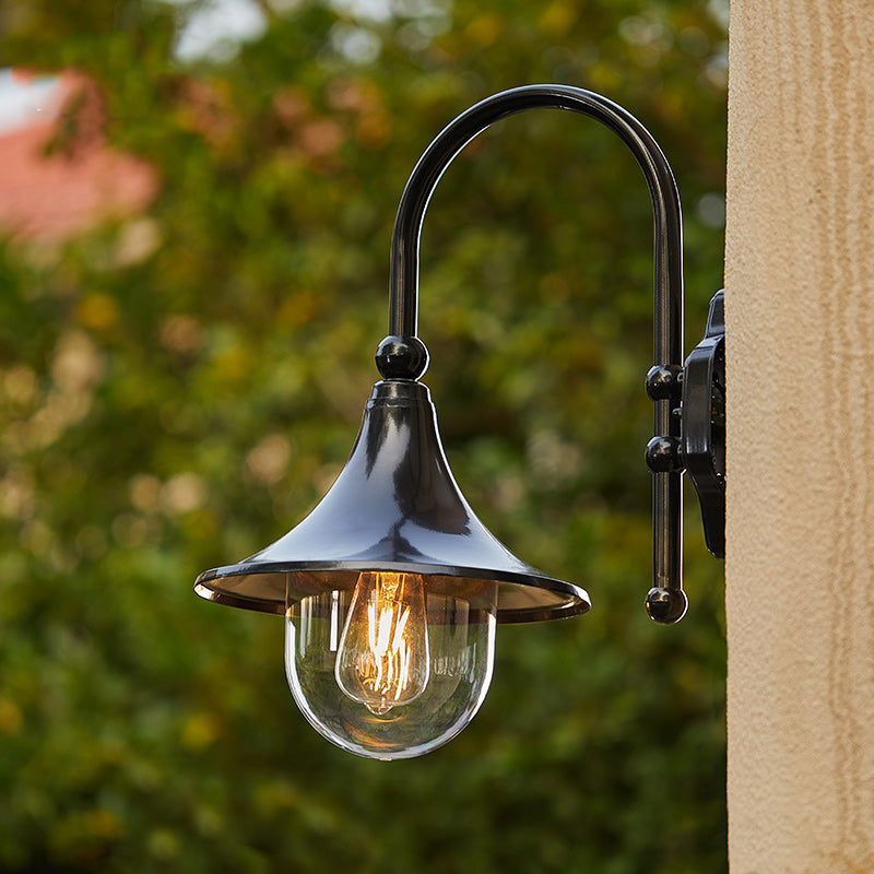Contemporary Industrial Waterproof Horn-Shape Round Cone Wall Sconce – Aluminum & Acrylic 1-Light Outdoor Lamp