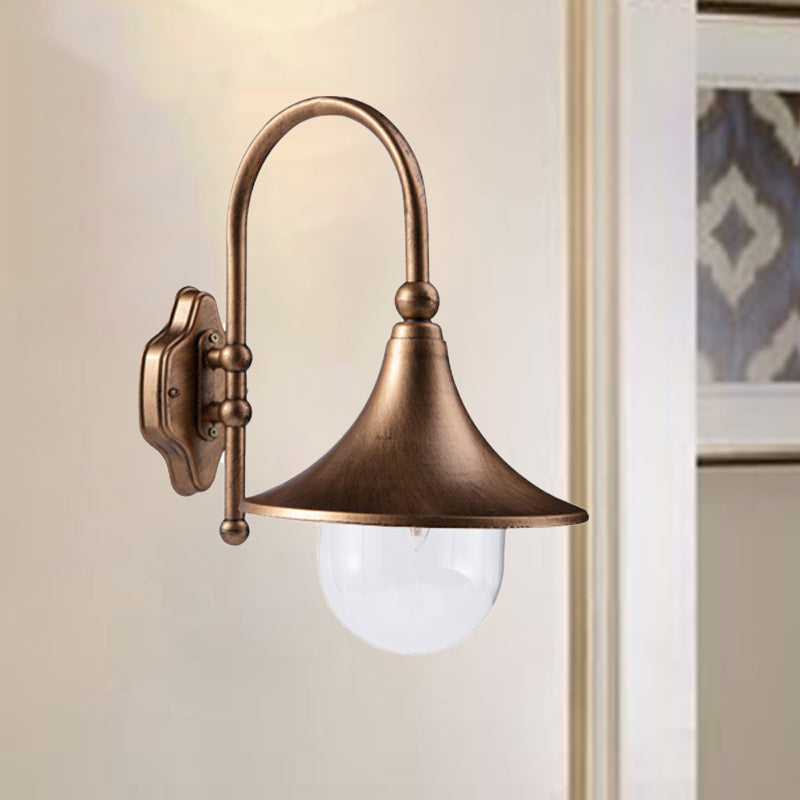 Contemporary Industrial Waterproof Horn-Shape Round Cone Wall Sconce – Aluminum & Acrylic 1-Light Outdoor Lamp