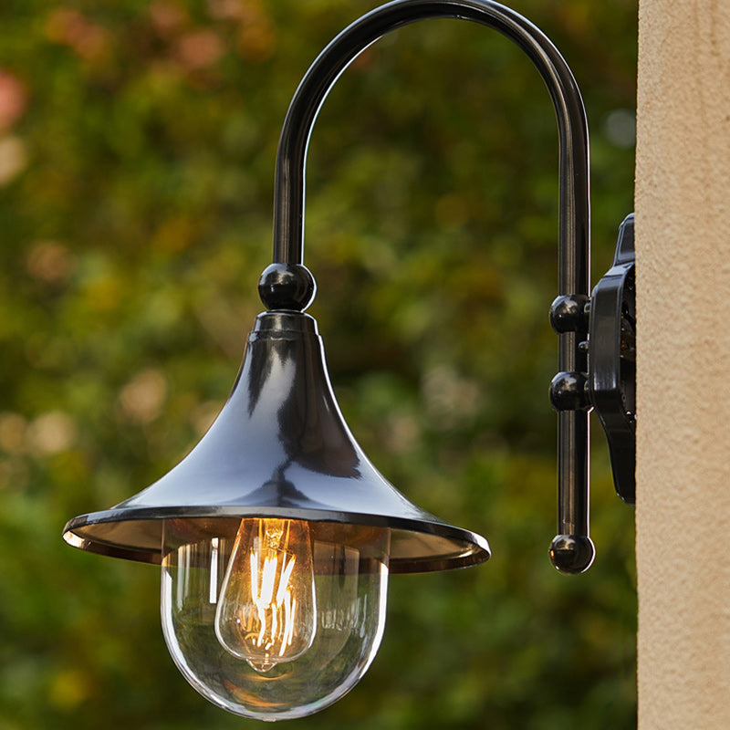 Contemporary Industrial Waterproof Horn-Shape Round Cone Wall Sconce – Aluminum & Acrylic 1-Light Outdoor Lamp