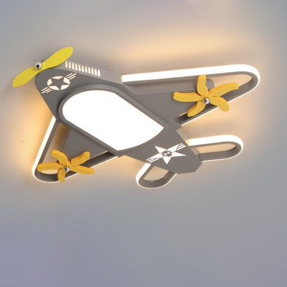 Airplane-Inspired Contemporary LED Flush Mount Ceiling Fan Light with Iron & Acrylic Finish for Bedroom