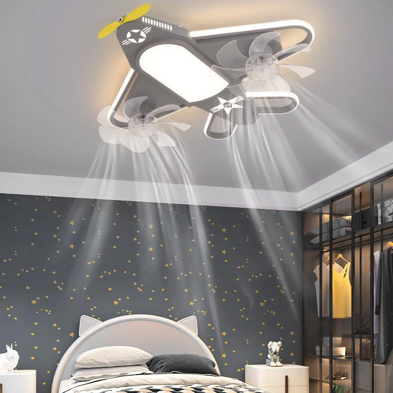 Airplane-Inspired Contemporary LED Flush Mount Ceiling Fan Light with Iron & Acrylic Finish for Bedroom