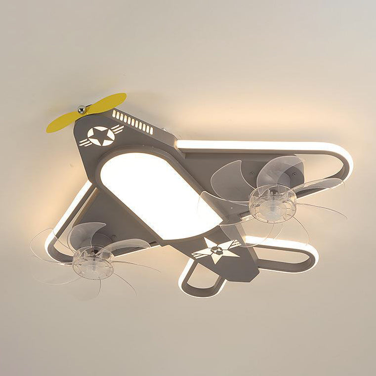 Airplane-Inspired Contemporary LED Flush Mount Ceiling Fan Light with Iron & Acrylic Finish for Bedroom