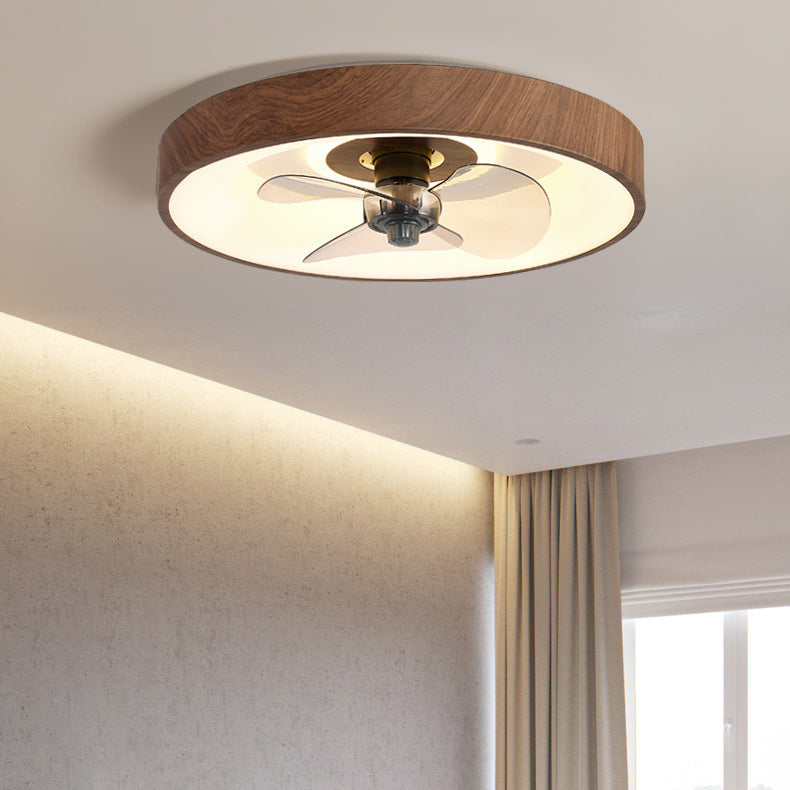 Modern Round Iron and Acrylic LED Flush Mount Ceiling Fan Light for Bedroom - Sleek, Space-Saving Fixture