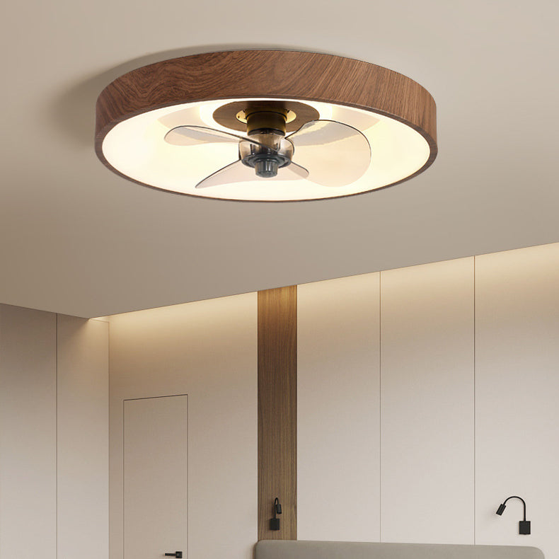Modern Round Iron and Acrylic LED Flush Mount Ceiling Fan Light for Bedroom - Sleek, Space-Saving Fixture