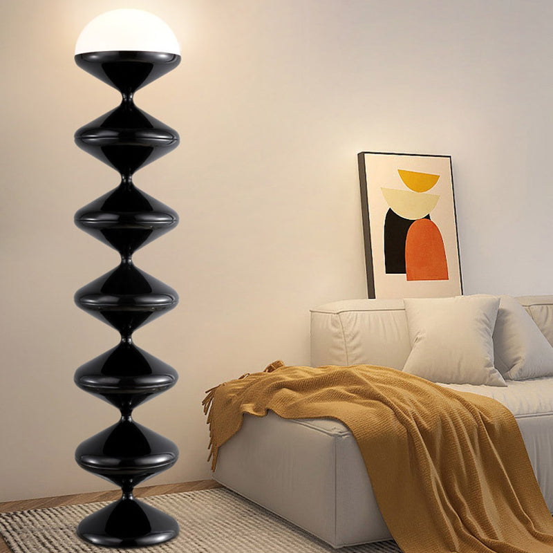 Modern Scandinavian Iron and Cream Round Acrylic 1-Light Floor Lamp – Sleek Free-Standing Bedroom Lighting