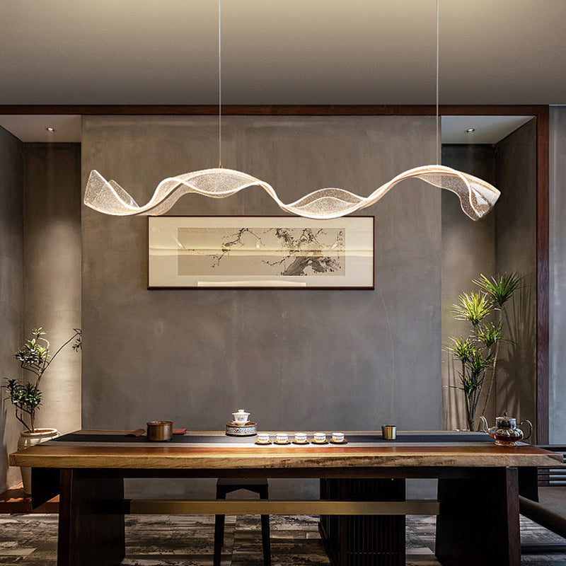 Modern Minimalist Wave-Bend LED Chandelier in Acrylic & Aluminum – Island Light for Living Room