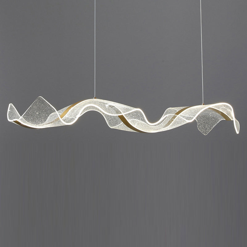 Modern Minimalist Wave-Bend LED Chandelier in Acrylic & Aluminum – Island Light for Living Room
