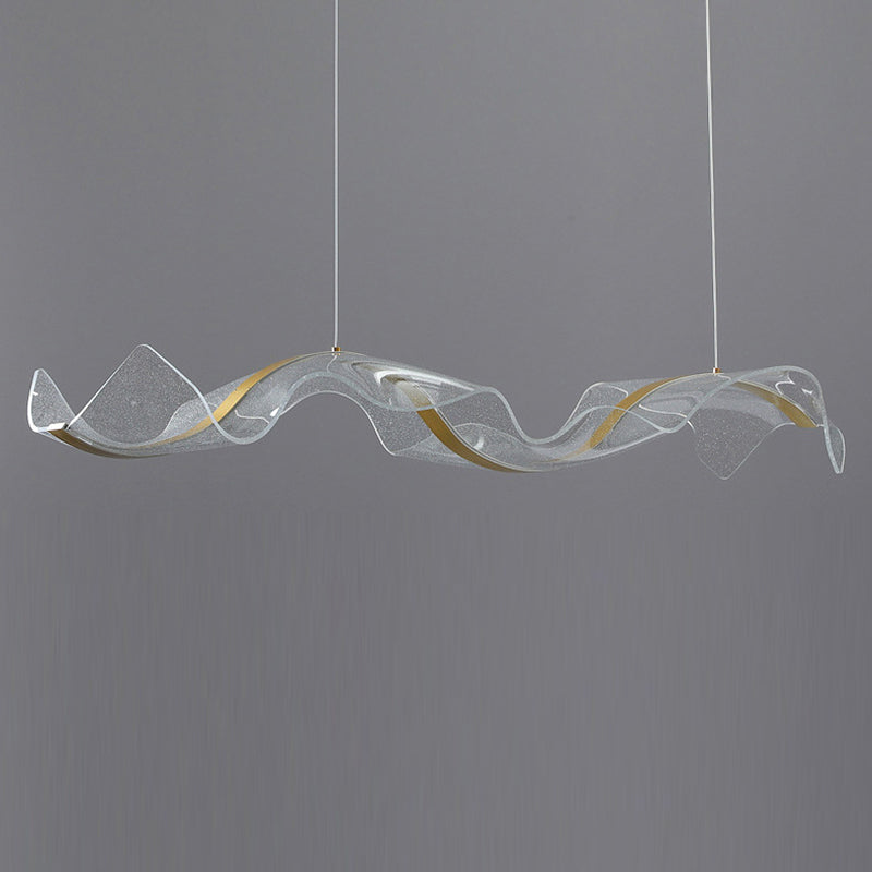 Modern Minimalist Wave-Bend LED Chandelier in Acrylic & Aluminum – Island Light for Living Room