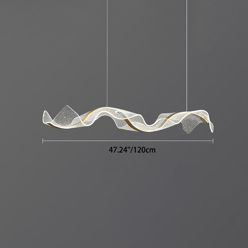 Modern Minimalist Wave-Bend LED Chandelier in Acrylic & Aluminum – Island Light for Living Room