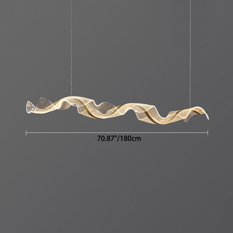 Modern Minimalist Wave-Bend LED Chandelier in Acrylic & Aluminum – Island Light for Living Room