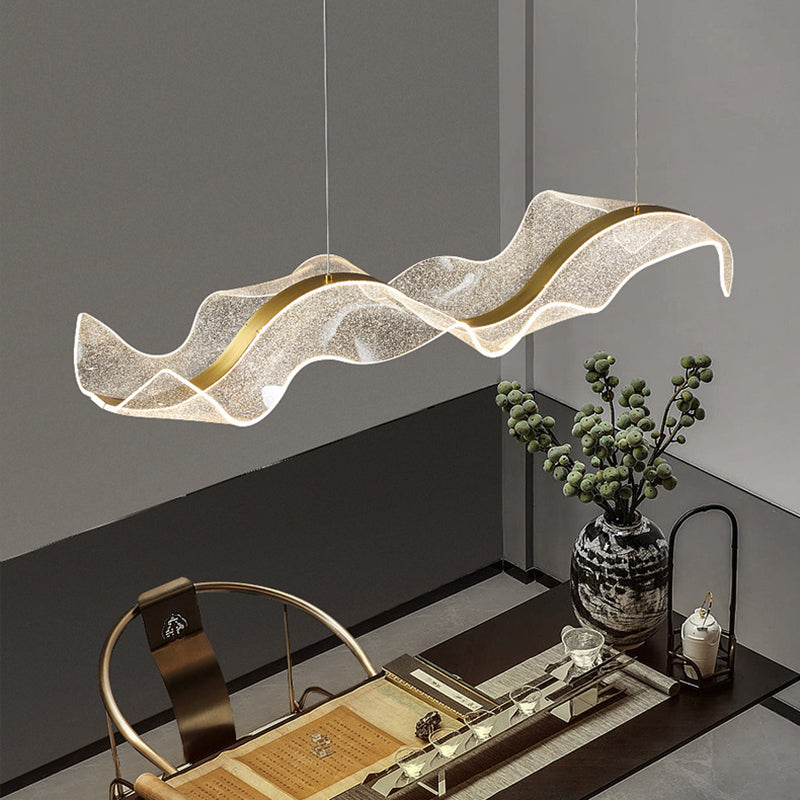 Modern Minimalist Wave-Bend LED Chandelier in Acrylic & Aluminum – Island Light for Living Room