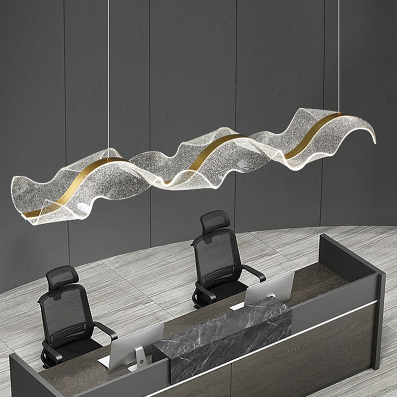 Modern Minimalist Wave-Bend LED Chandelier in Acrylic & Aluminum – Island Light for Living Room