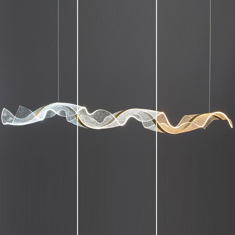 Modern Minimalist Wave-Bend LED Chandelier in Acrylic & Aluminum – Island Light for Living Room