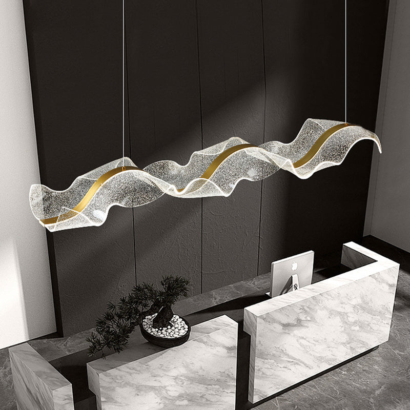 Modern Minimalist Wave-Bend LED Chandelier in Acrylic & Aluminum – Island Light for Living Room