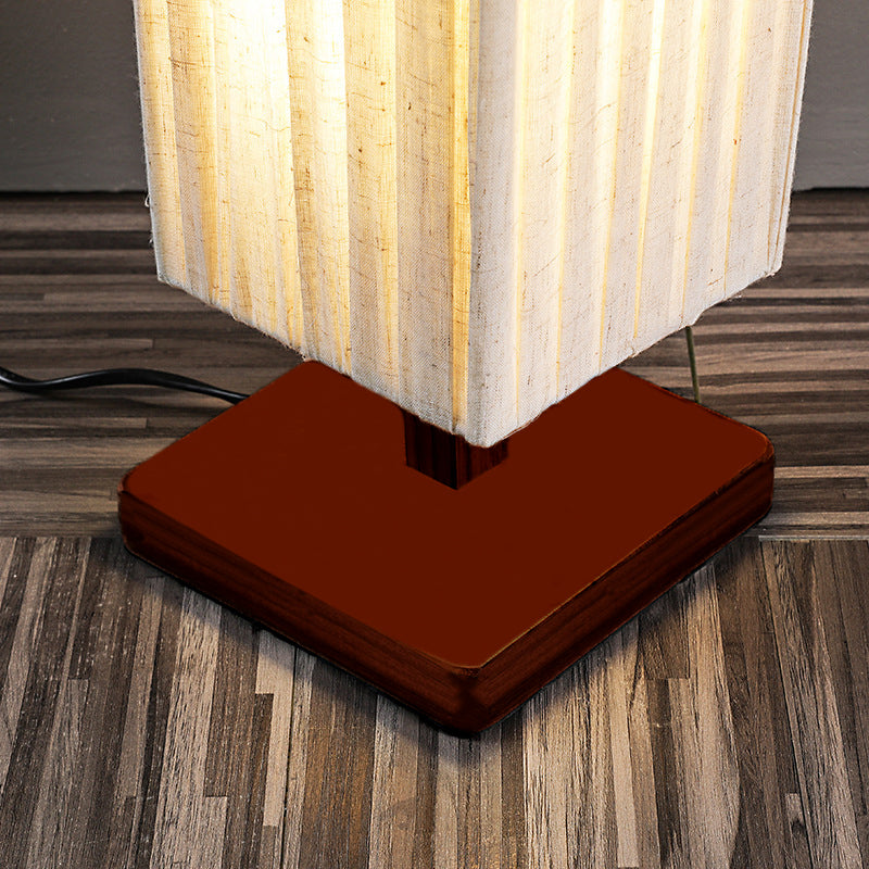 Traditional Japanese-Style Walnut Wood Floor Lamp with Rectangular Column and Fabric Shade — LED Living Room Standing Lamp
