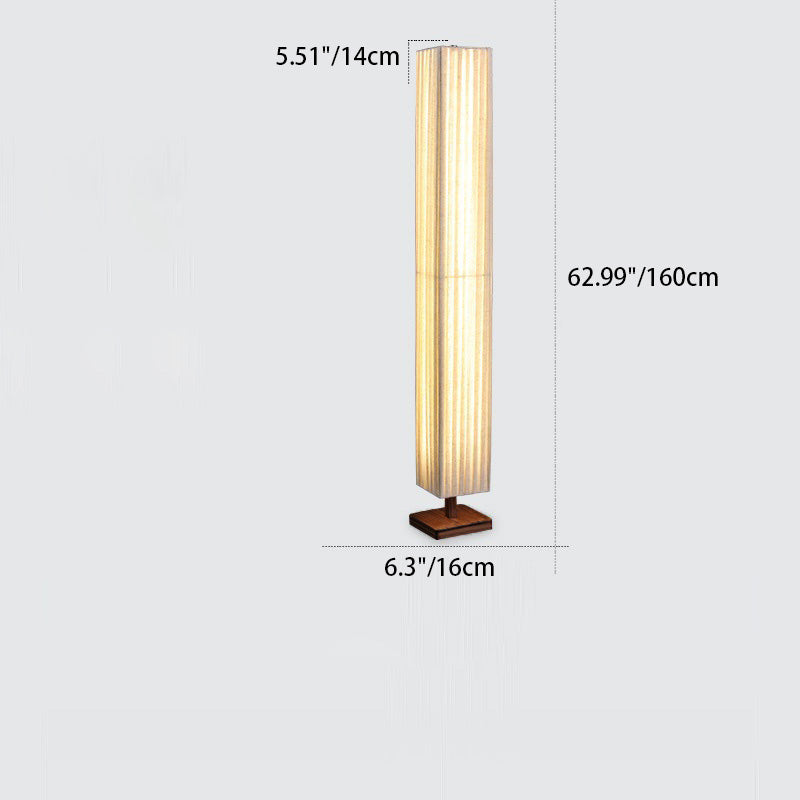 Traditional Japanese-Style Walnut Wood Floor Lamp with Rectangular Column and Fabric Shade — LED Living Room Standing Lamp