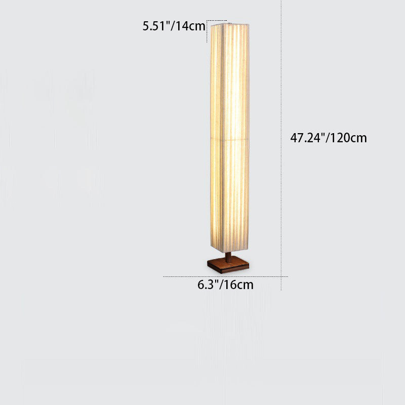 Traditional Japanese-Style Walnut Wood Floor Lamp with Rectangular Column and Fabric Shade — LED Living Room Standing Lamp