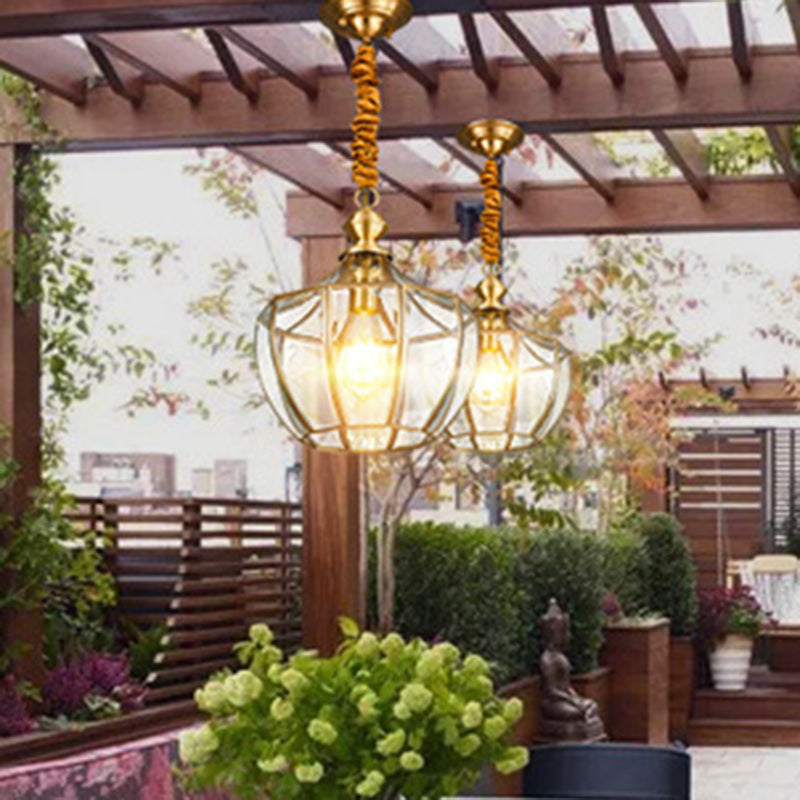 Modern Mid-Century Waterproof Copper Glass Cage Chandelier – Rhombic Cylinder, 1/3/4-Light Options for Outdoor Patio