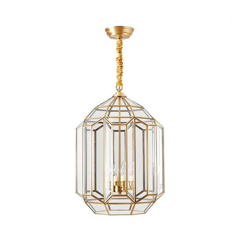 Modern Mid-Century Waterproof Copper Glass Cage Chandelier – Rhombic Cylinder, 1/3/4-Light Options for Outdoor Patio