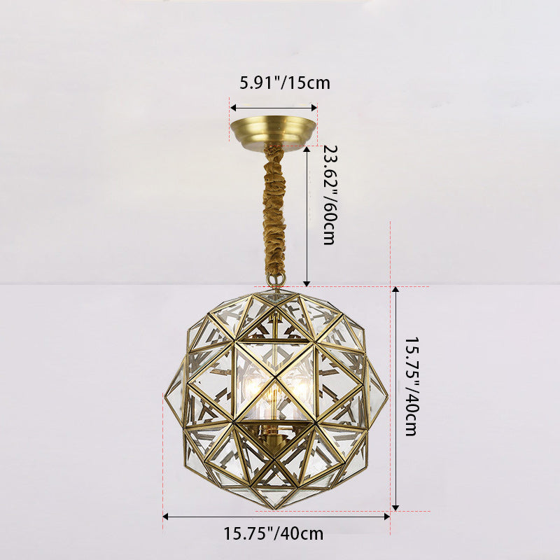 Modern Mid-Century Waterproof Copper Glass Cage Chandelier – Rhombic Cylinder, 1/3/4-Light Options for Outdoor Patio