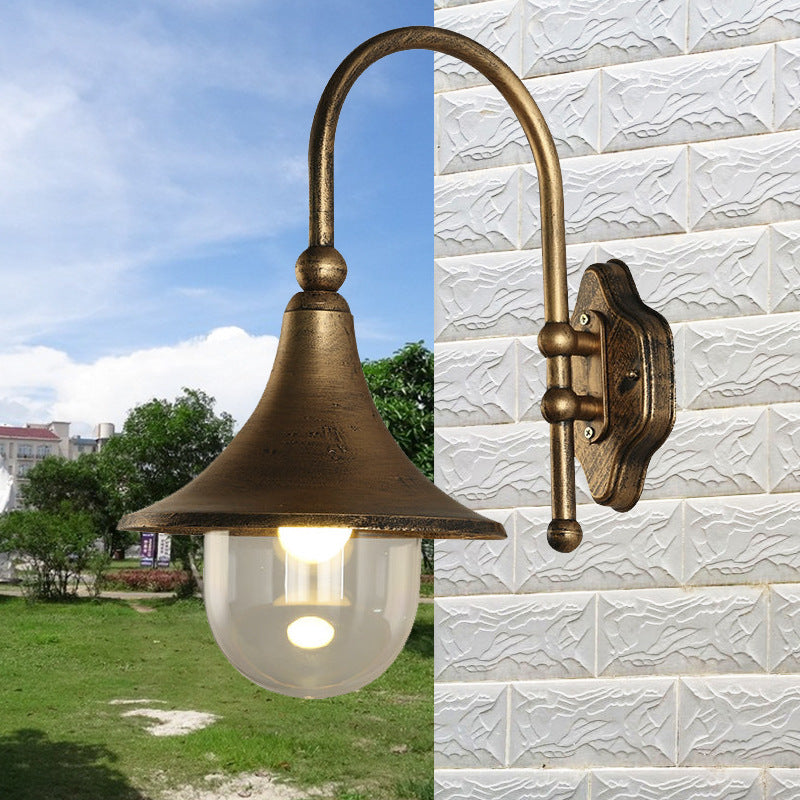 Contemporary Industrial Weatherproof Wall Sconce - Aluminum PVC Conical Horn, 1-Light Outdoor Patio Lamp