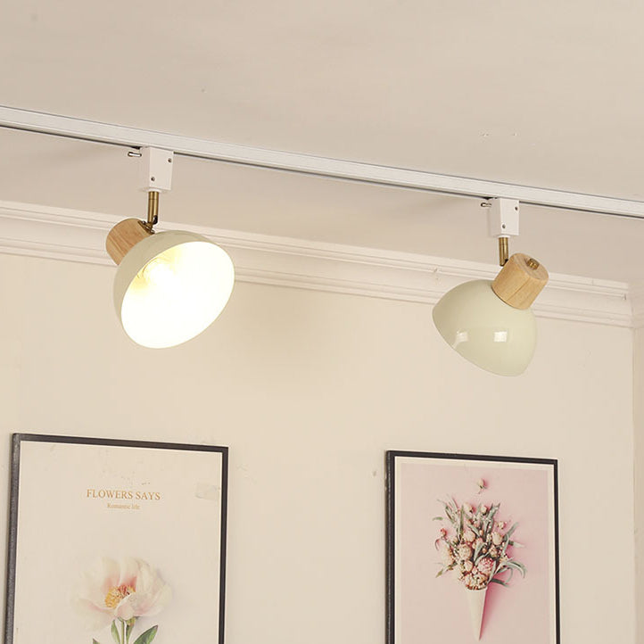 Nordic Contemporary Iron & Wood Bowl Track Light — Round, Adjustable 1 to 5 Lights, Semi-Flush Ceiling Fixture for Dining Room