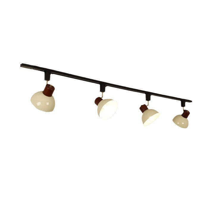 Nordic Contemporary Iron & Wood Bowl Track Light — Round, Adjustable 1 to 5 Lights, Semi-Flush Ceiling Fixture for Dining Room