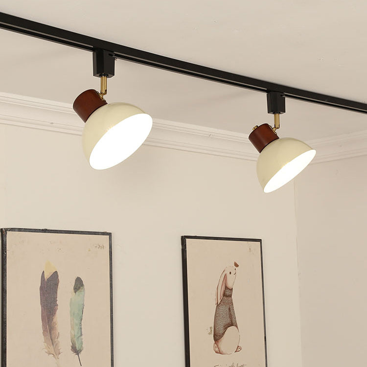 Nordic Contemporary Iron & Wood Bowl Track Light — Round, Adjustable 1 to 5 Lights, Semi-Flush Ceiling Fixture for Dining Room