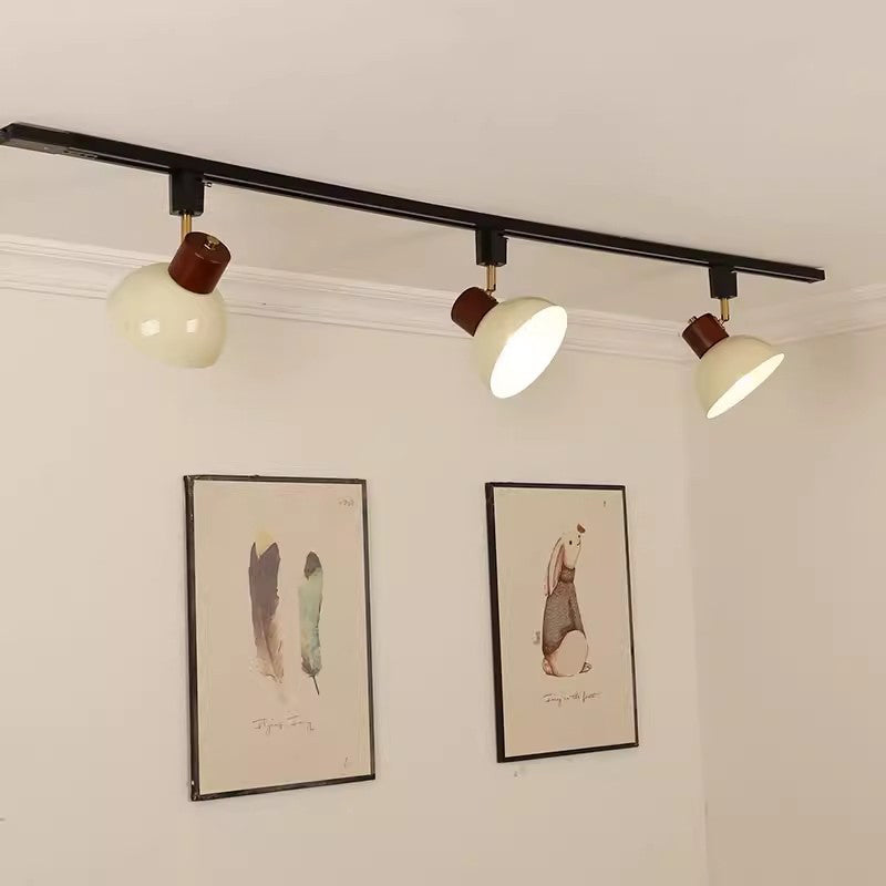 Nordic Contemporary Iron & Wood Bowl Track Light — Round, Adjustable 1 to 5 Lights, Semi-Flush Ceiling Fixture for Dining Room
