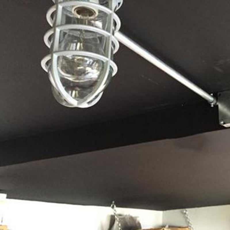 Modern Industrial Outdoor Ceiling Light - 1-Light, Waterproof Aluminum Alloy with Glass Cylinder Cage, Semi-Flush Mount for Patio