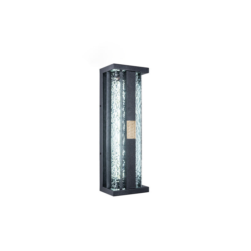 Traditional Luxury Solar LED Wall Sconce – Waterproof Stainless Steel, Acrylic, and Copper-Accented Rectangular Ripple Design with Motion Sensor for Outdoor Patio