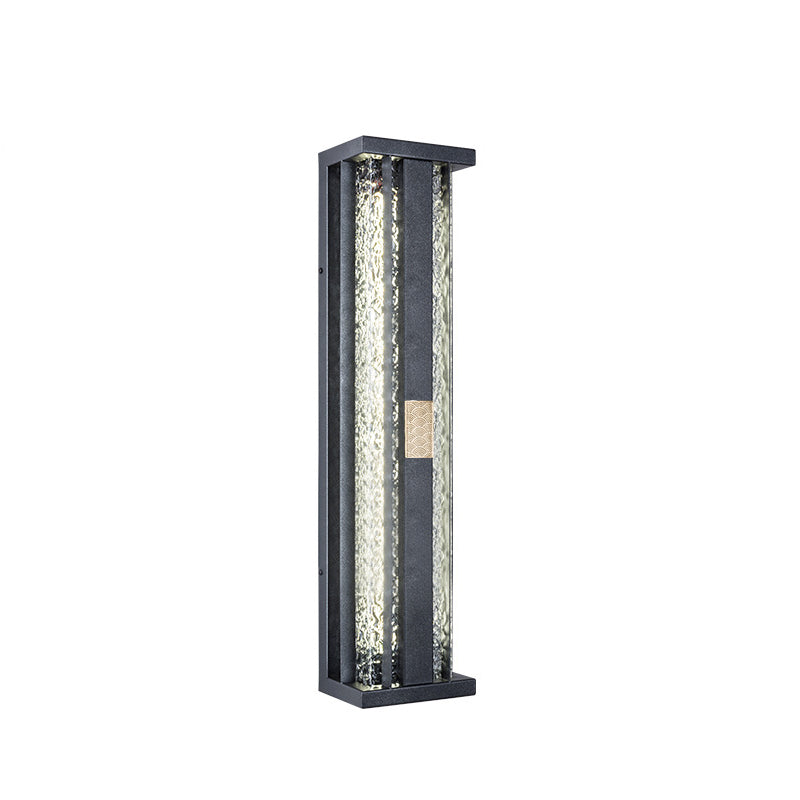Traditional Luxury Solar LED Wall Sconce – Waterproof Stainless Steel, Acrylic, and Copper-Accented Rectangular Ripple Design with Motion Sensor for Outdoor Patio