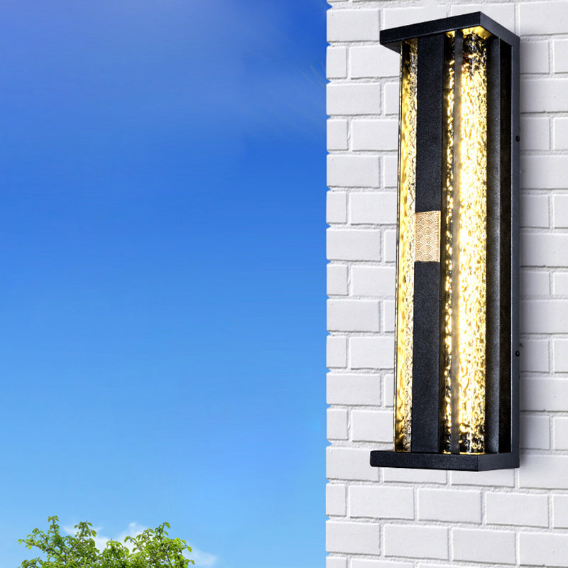 Traditional Luxury Solar LED Wall Sconce – Waterproof Stainless Steel, Acrylic, and Copper-Accented Rectangular Ripple Design with Motion Sensor for Outdoor Patio