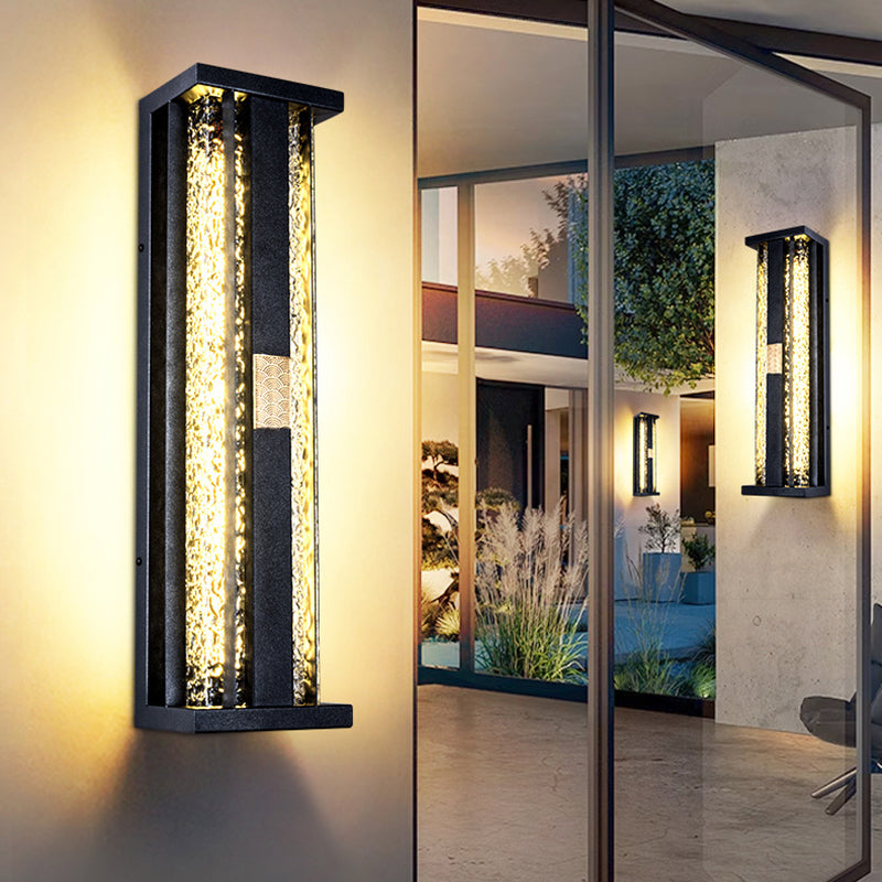 Traditional Luxury Solar LED Wall Sconce – Waterproof Stainless Steel, Acrylic, and Copper-Accented Rectangular Ripple Design with Motion Sensor for Outdoor Patio