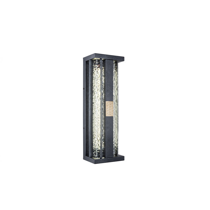 Traditional Luxury Solar LED Wall Sconce – Waterproof Stainless Steel, Acrylic, and Copper-Accented Rectangular Ripple Design with Motion Sensor for Outdoor Patio