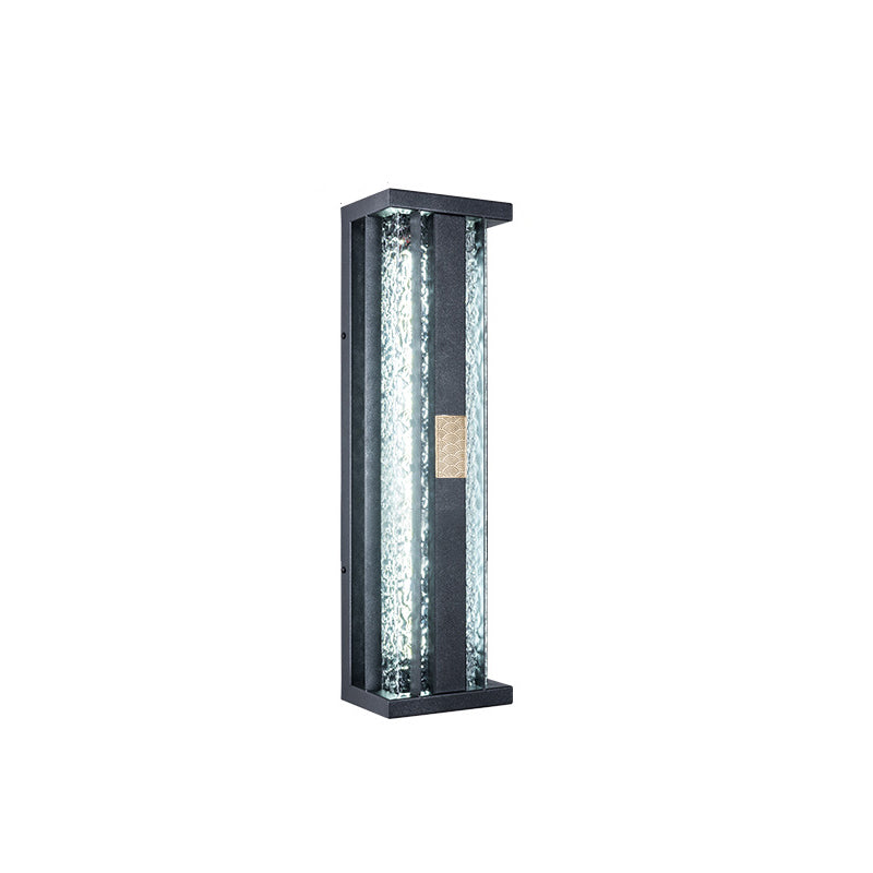 Traditional Luxury Solar LED Wall Sconce – Waterproof Stainless Steel, Acrylic, and Copper-Accented Rectangular Ripple Design with Motion Sensor for Outdoor Patio