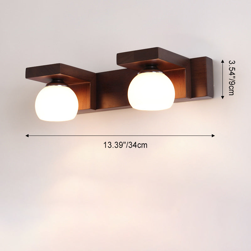 Contemporary Retro Rubber Wood and Iron Glass Rectangular 2/3-Light Wall Sconce Lamp – Vanity Light for Bathroom