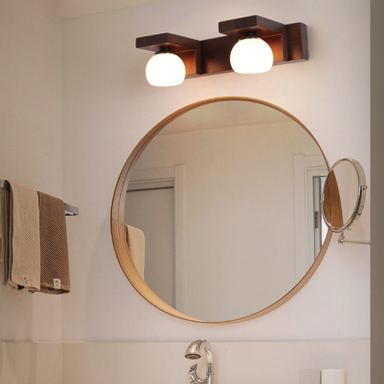 Contemporary Retro Rubber Wood and Iron Glass Rectangular 2/3-Light Wall Sconce Lamp – Vanity Light for Bathroom