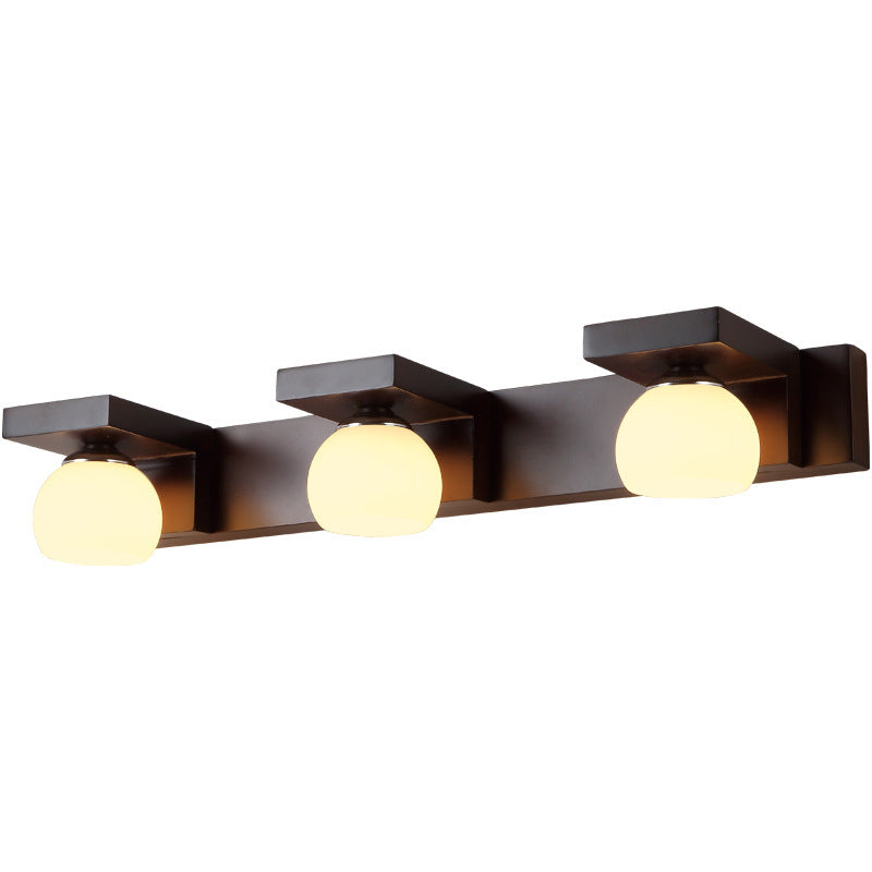 Contemporary Retro Rubber Wood and Iron Glass Rectangular 2/3-Light Wall Sconce Lamp – Vanity Light for Bathroom