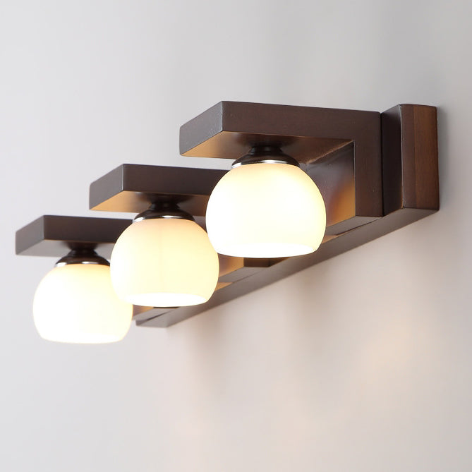Contemporary Retro Rubber Wood and Iron Glass Rectangular 2/3-Light Wall Sconce Lamp – Vanity Light for Bathroom