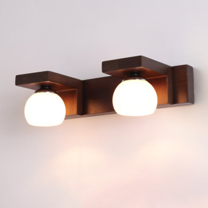 Contemporary Retro Rubber Wood and Iron Glass Rectangular 2/3-Light Wall Sconce Lamp – Vanity Light for Bathroom